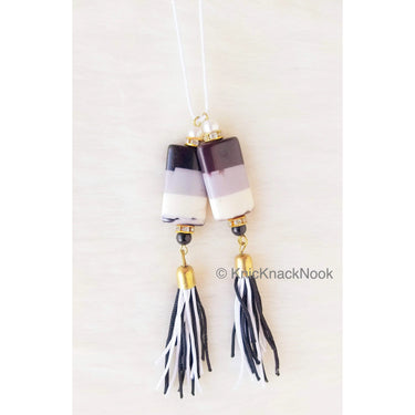 Black, Grey And White Painted Beaded Tassels Latkan, Indian Latkans